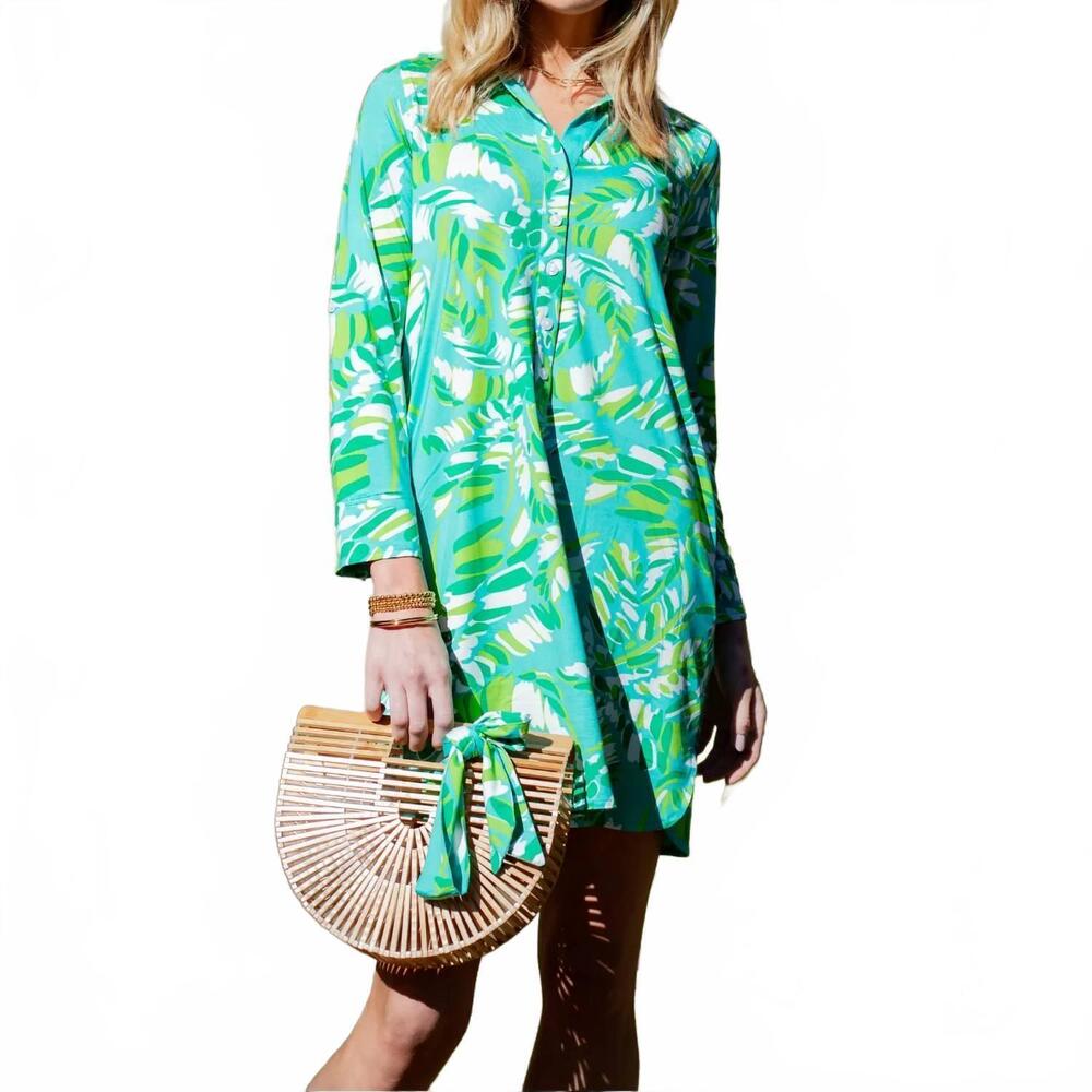 NEW LA MER LUXE knit august dress with roll-up sleeves in blue blossom
